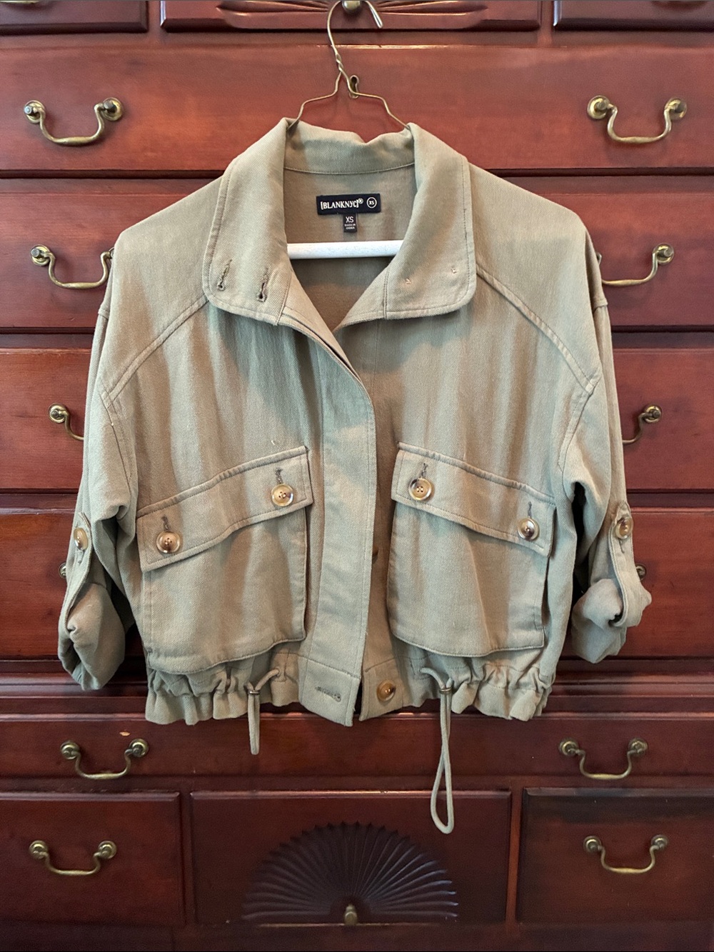 Blank NYC Cropped Olive Green Utility Jacket